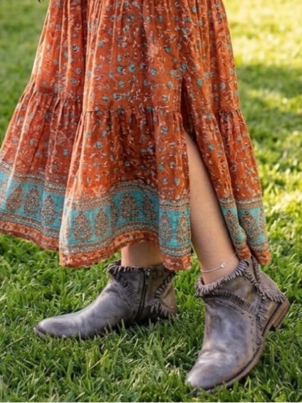 Ducanero Fringe leather ankle boots in Distressed metallic bronze shimmer